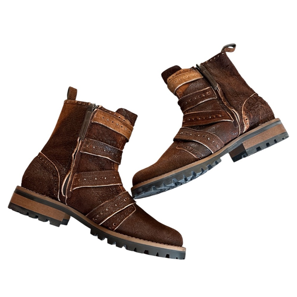 CORRAL ANKLE ROUND TOE HERITAGE Distressed  WESTERN Moto Buckle BOOT-F1184 - Picture 3 of 8